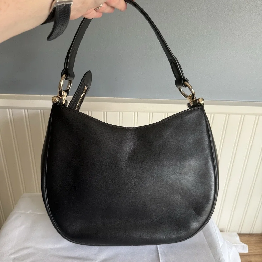 Coach Nomad Black Leather Gold Crescent Hobo Shoulder Bag Purse Handbag 54446